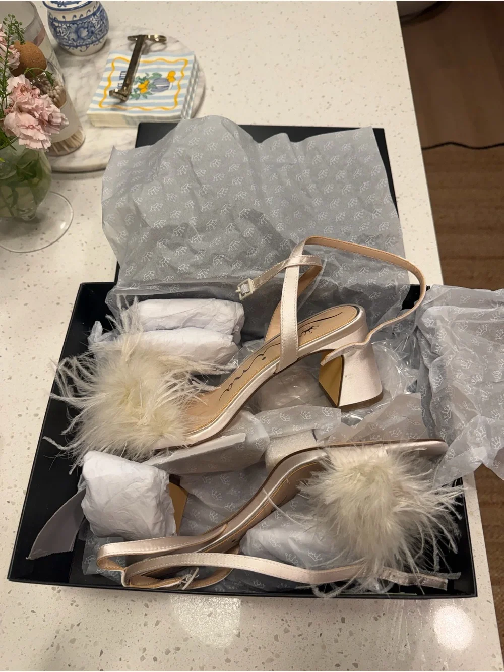 Nina Bev feathered heels